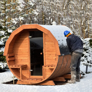 Sauna ogrodowa beczka 200x250 cm z przedsionkiem z naturalnego drewna